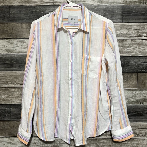 Rails Striped Linen Rayon Button Up Shirt Women’s S White Lightweight Casual - Picture 4 of 9